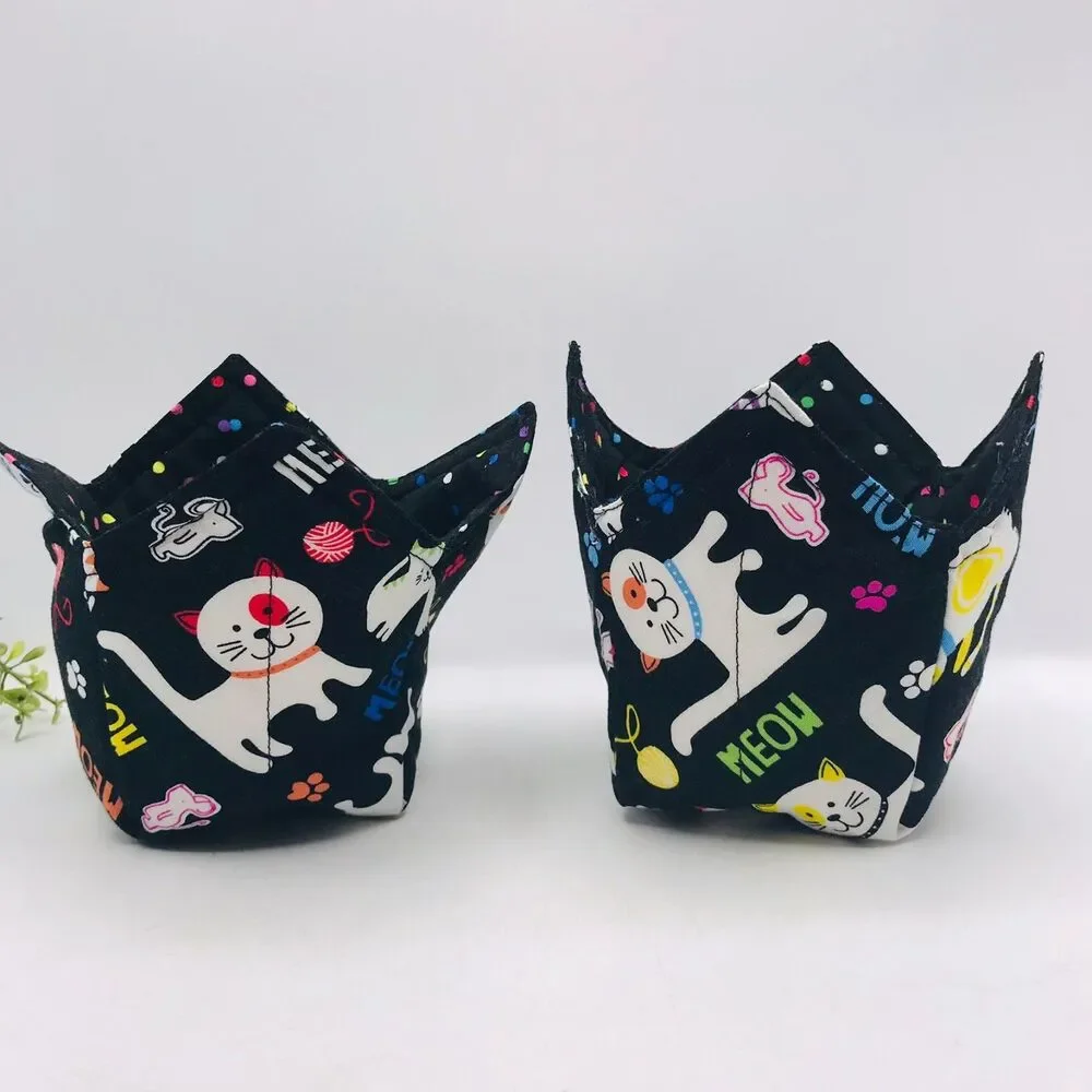 Microwave Bowl Cozy Holder, Reversible, Cute Cats, 3 Sizes, Plate, Soup, Pint
